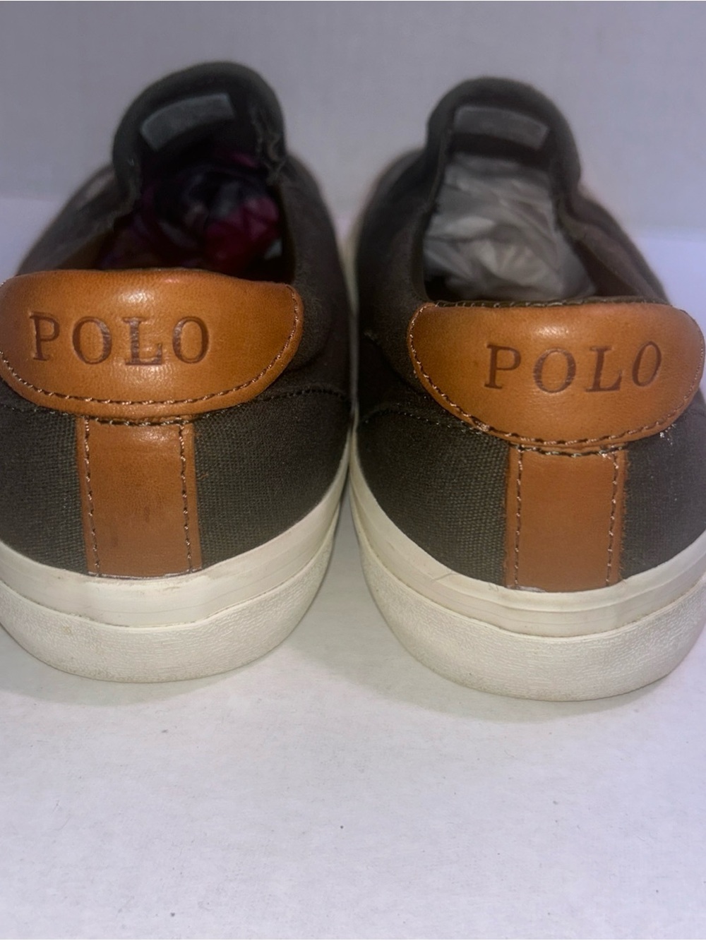 Polo Ralph Lauren Thompson Canvas Slip-On Tiger Loafers Olive Green - Picture 6 of 8